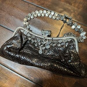 Besso Brown Leather Jeweled Chain Strap Purse